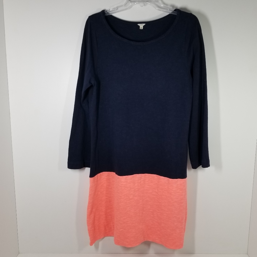 J. Crew Navy Blue Coral 100% Cotton Long Sleeve Shift Dress Size Medium